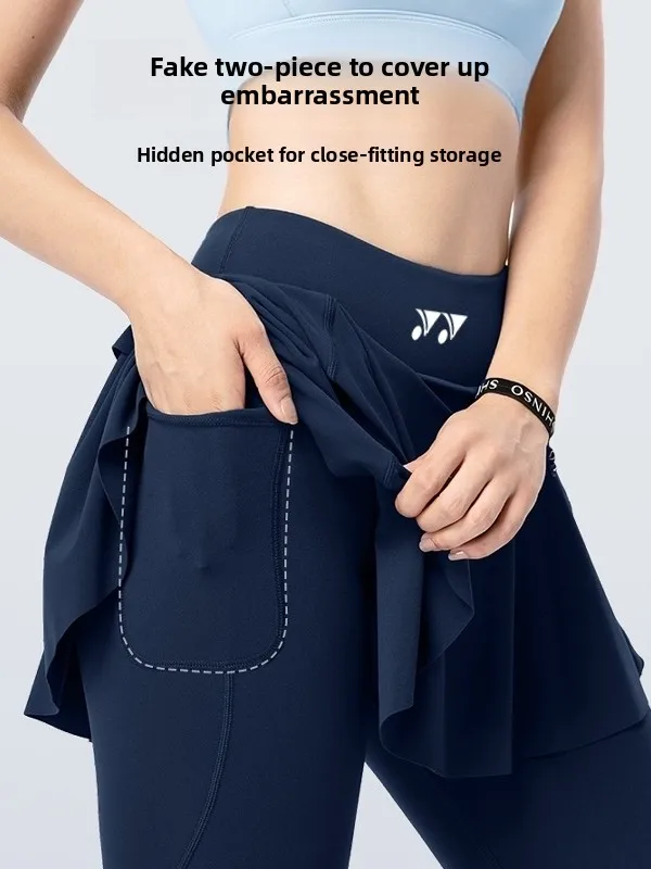 스포츠 하이웨이스트 A라인 스커트 피트니스 러닝 롱 팬츠 여성 배드민턴 테니스 요가 스커트 O링 캐주얼 드레스