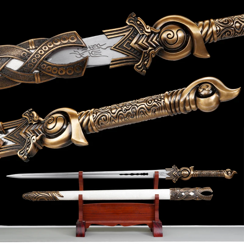 Chinese Han King Sword Manganese Steel Blade Real Handmade Full Tang Battle Ready Metal Handle Katana White Samurai Swords