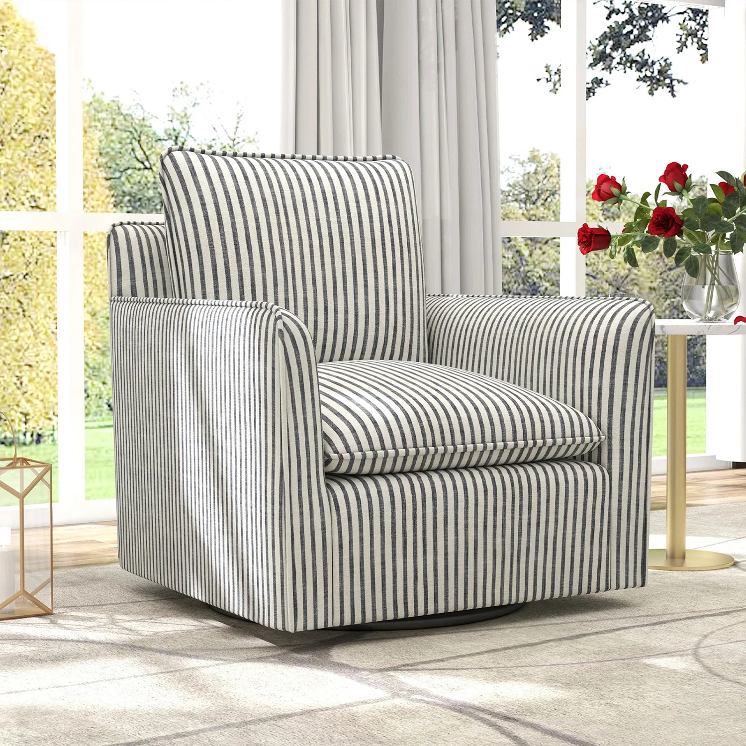 French retro fabric sofa chair living room rotatable striped single sofa American