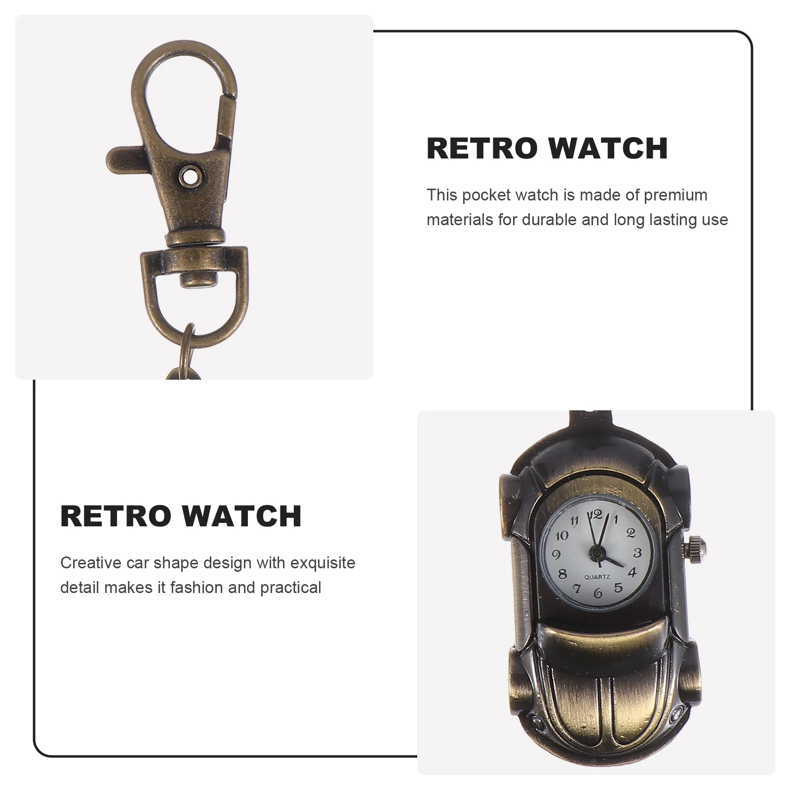 

Titanium Pocket Car Creative Pocket Watch Vintage Watch Shape Chain for Sweater Men Women Clothes Decorative Practical