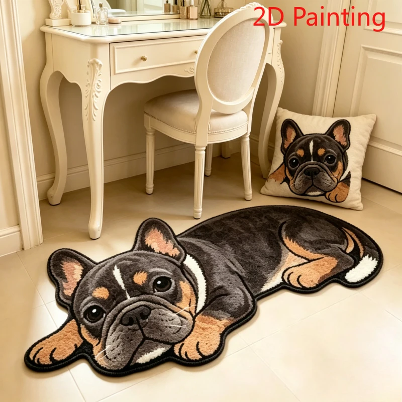 VIKAMA Irregular French Bulldog Shaped Doormat 2D Printed Non Slip Waterproof Floor Mat For Bedroom Entrance Animal Decor