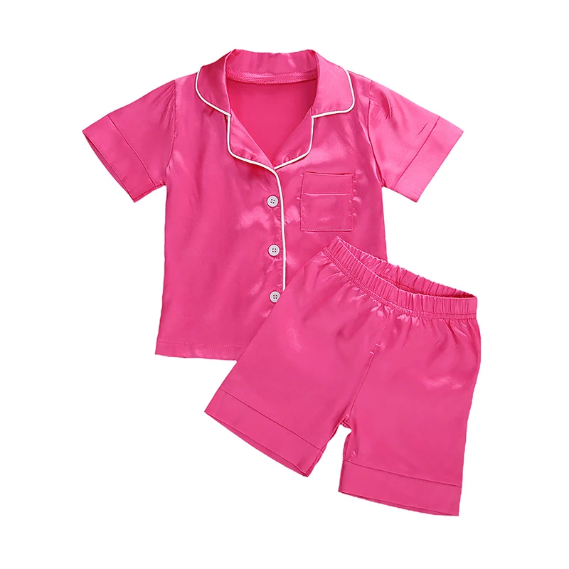 

2PCS Child Nightwear Clothes Set Long Short Sleeve Button Lapel Top Elastic Waist Pants Shorts Pajamas