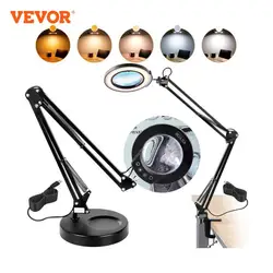 VEVOR 64 LED Lupenleuchte Lupenlampe Arbeitsleuchte mit Ständer Arbeitsplatzlampe Tischlampe 5xVergrößerung, 5-Farben-Dimmung, 110mm Glaslinse, Smart-Head-Touch-Control Ideal zum Arbeiten Lernen Lesen