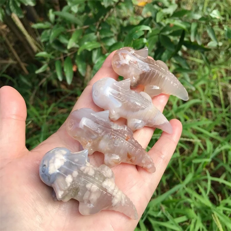 

6.5cm Natural Flower Agate Crystal Cartoon Salamander Carving Home Decoration Crafts Christmas Gift 1pcs