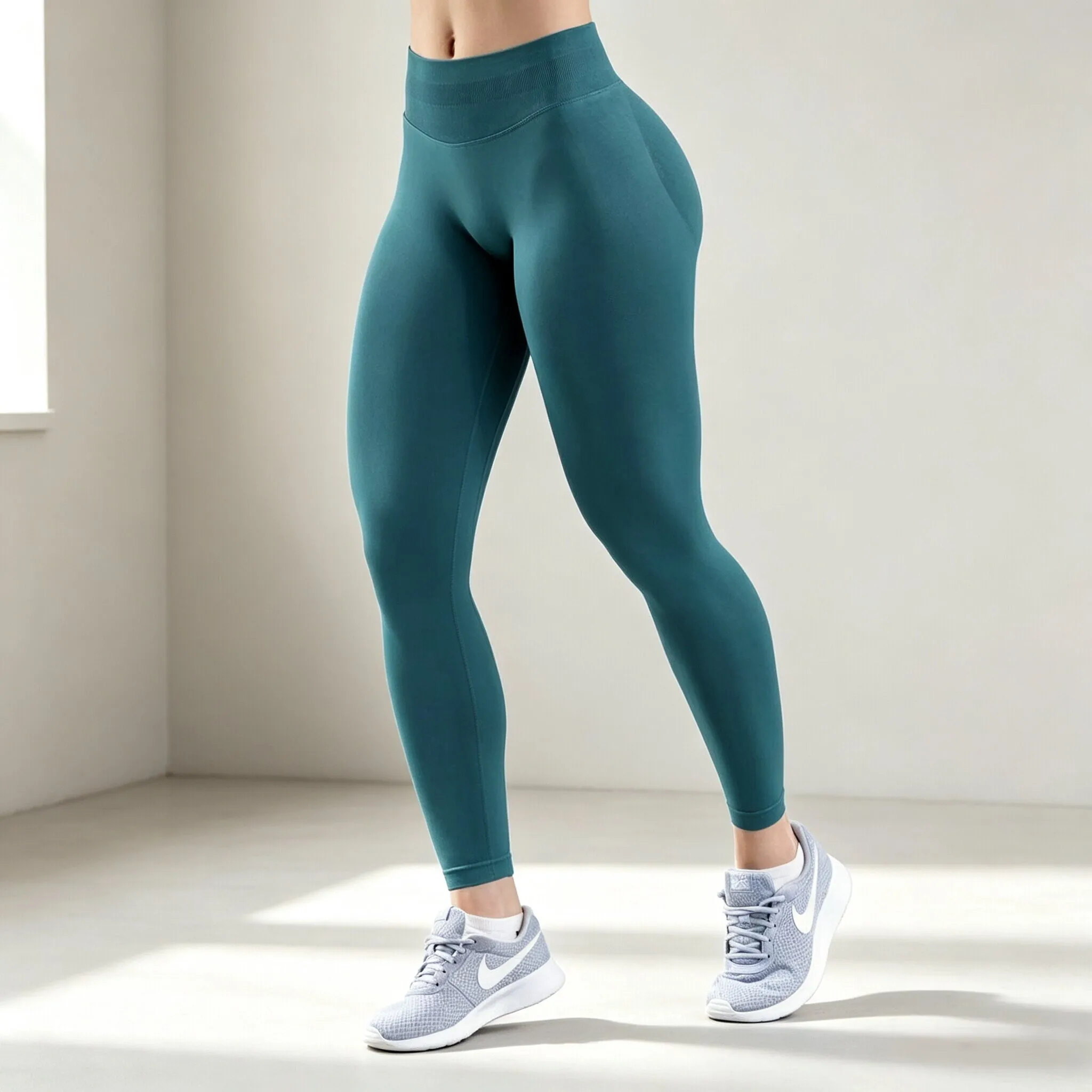Dneyf DFY Damen High-Waist Einfarbige Po-Formende Yoga-Leggings, Hochelastische Schnelltrocknende Enge Fitness-Workout-Sporthose – Detail 14