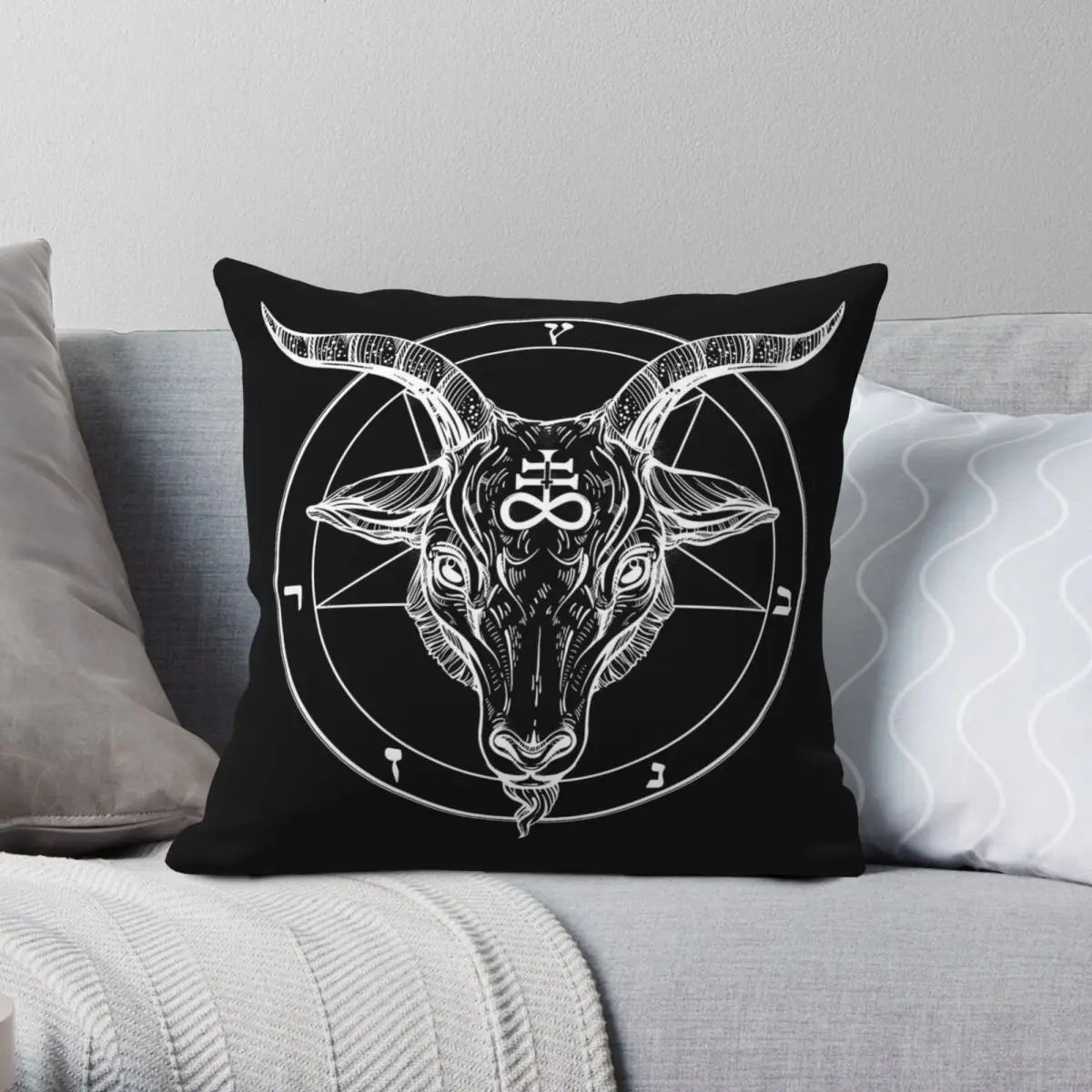 Baphomet Goat Head Pentagram Occult Square Pillowcase Polyester Linen Velvet Creative Zip Throw Pillow Case Car Cushion Cover