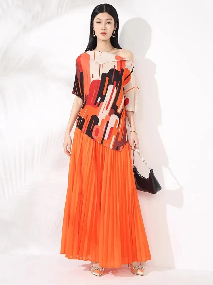 

ANLAN Elegant Sets For Women Irregular Print Lapel Tops Loose High-waisted Trousers Fashion Two Piece Set 2025 Summer New 2AN791