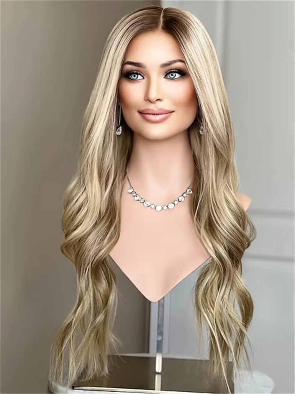 Premium Wig Ombre Gloden Blonde Synthetic Lace Front Wigs For Women Realistic Look Preplucked Hairline Heat Resistant Fibre Wig