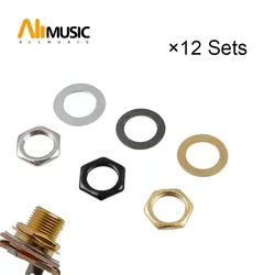 12 set rondella dado basso elettrico 9mm per Jack di uscita ingresso, guarnizione dado presa chitarra basso M9 argento oro nero per scegliere