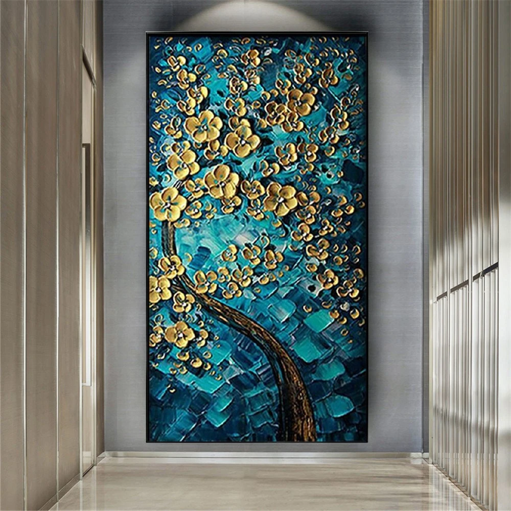 

Big Abstract Knife Flowers Oil Painting 100% Hand-Painted 3d Tree Canvas Picture Wall Art Hangings Exhibits For Home Decor Live