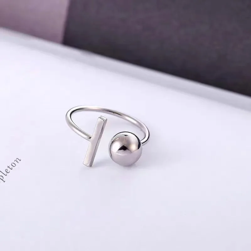 

New Fashion Jewelry Glossy Bead 925 Sterling Silver Simple Fresh Geometric Temperament Women Opening Rings R350