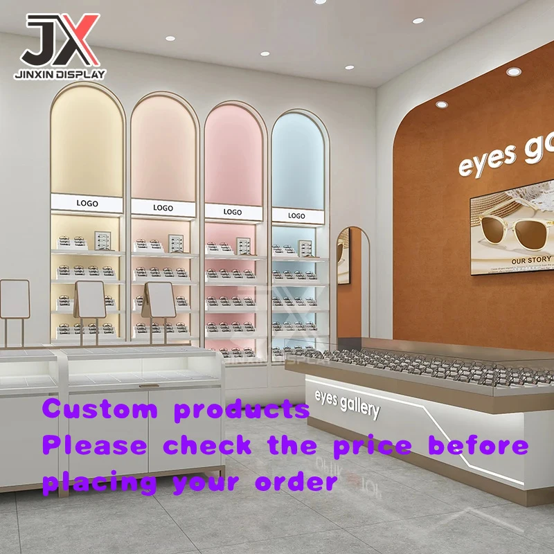 custom.LED Eyewear Shelves & Sunglasses Showcase Display Cabinet with Led Strip Lights Retail & Shopping Mall Design