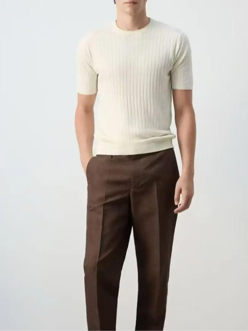 Men's Slim Fit Short Sleeve round Neck Knit T-Shirt Modal Fabric CleanFit Style Summer Fashion Basic Essential Cotton Blend