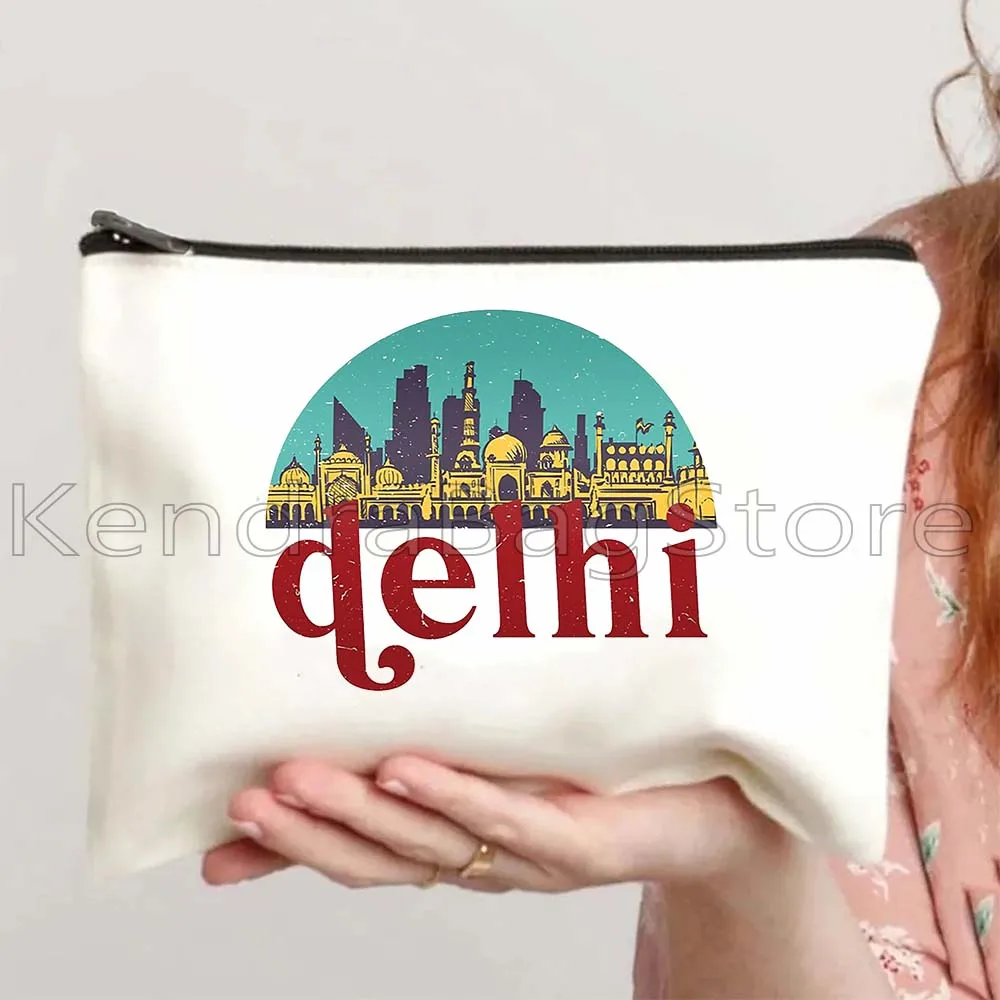 Dubai Paris New York Seoul Amsterdam London Bangkok Venice Istanbul Skyline Canvas Cosmetic Makeup Bag Pencil Case Zipper Pouch