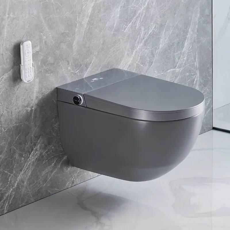 

Best-selling New Design Female Washing Foot Sense Flushing Grey Matte Sanitary Ware Ceramic WC Toilet Wall Hung Toilet