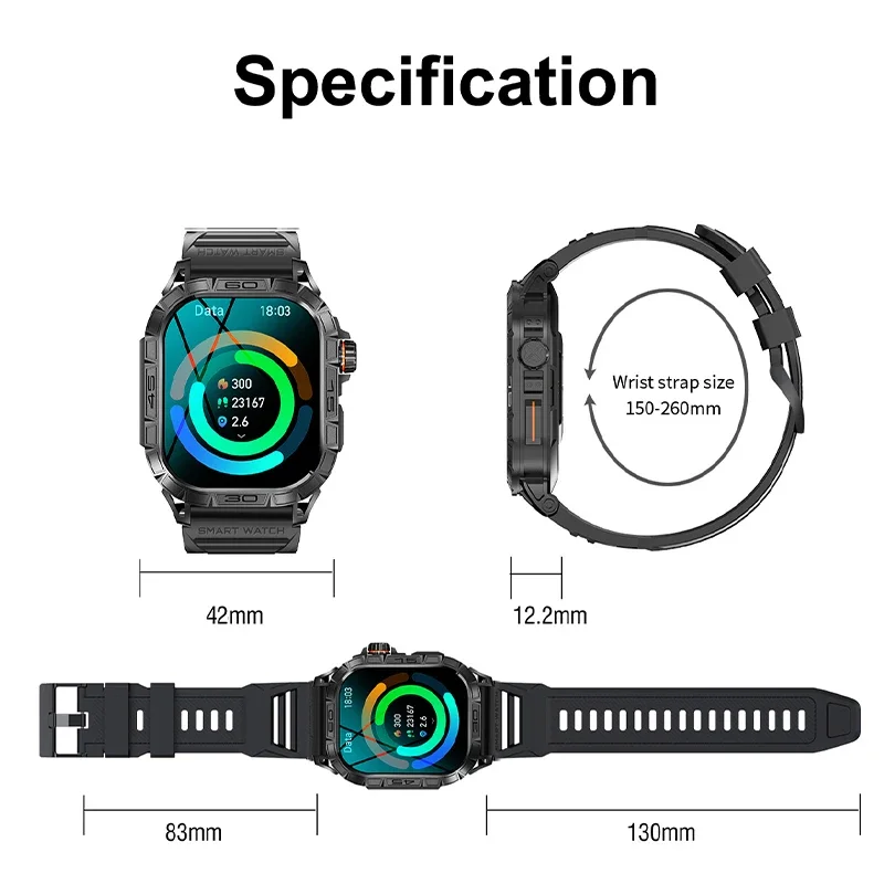 Новые мужские умные часы с 1,96-дюймовым AMOLED-экраном, 466*466 HD 5.0 Bluetooth-вызов 400 мАч мужские умные часы для спорта и фитнеса