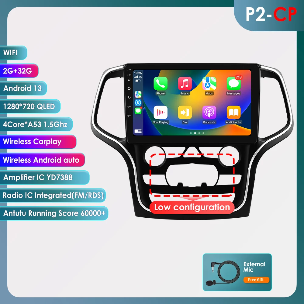 Voor Jeep Grand Cherokee WK2 2014 - 2022 Autoradio Navigatie GPS Multimedia Speler Android Auto Stereo Bluetooth 5G Wifi Geen 2din Slimme Intelligente Systemen IPS Touchscreen Stereo Videospeler 2 Din
