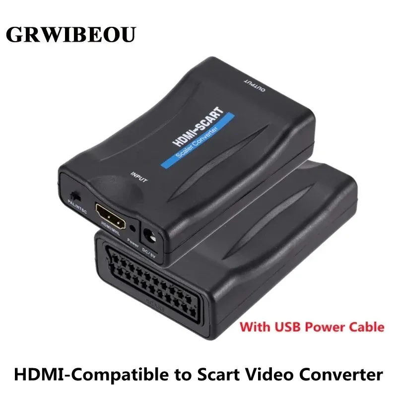 

GRWIBEOU HDMI-Compatible TO Scart Audio Video Adapter HDMI to SCART Video Converter HDTV DVD For Smartphone HD TV DVD Adapter