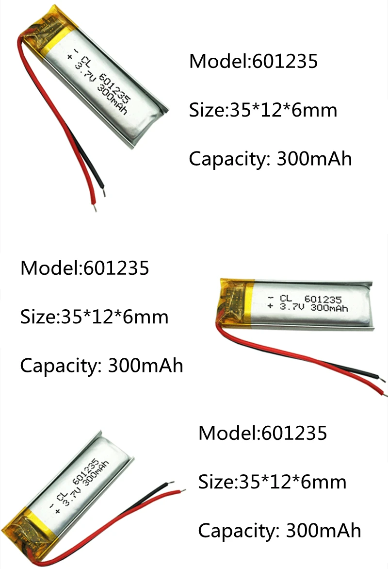 1-4PCS 300mAh 601235 Rechargeable Li-Polymer Battery For MP3 MP4 GPS Tracker Reading Pen Bluetooth Headset Speaker Lipo Cell