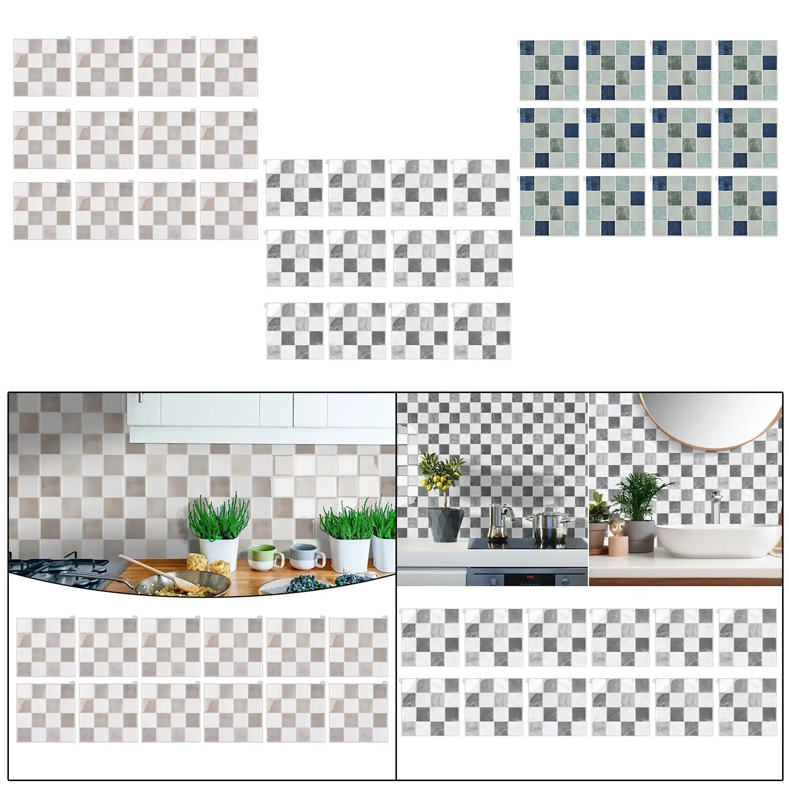 

12x Wall Tile Sticker Simple 9inchx9inch 3D Backsplash Tile for Kitchen