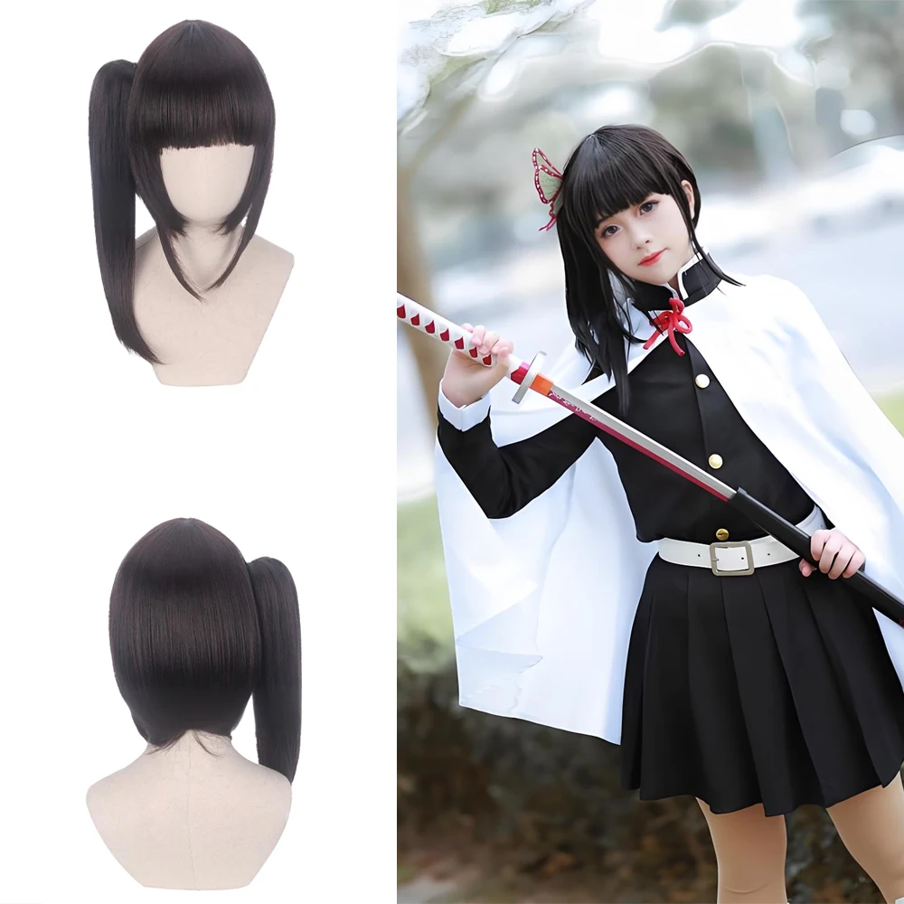 أنيمي كاناو تسويوري عالي الجودة ‌ ‌ ‌ ‌   شعر مستعار صناعي كوسبلاي بطول 12 بوصة قابل للفصل على شكل ذيل حصان، مقاوم للحرارة