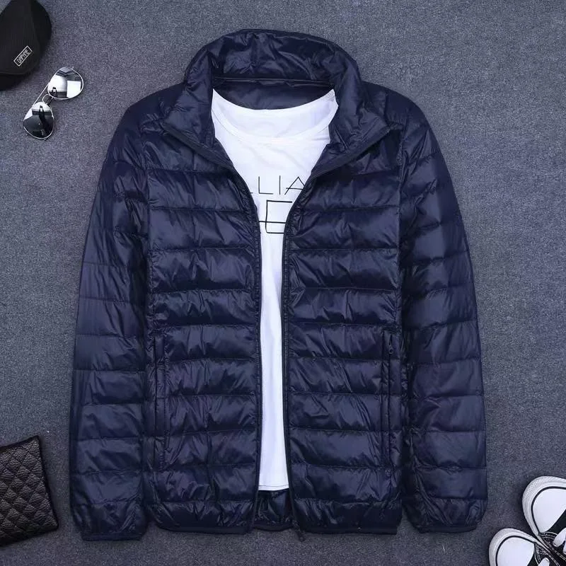 Lightweight Padded Cotton Jacket for Men Stand Collar Short Style Hooded Large Size Outerwear Fashionable Urban Warmth All Se...