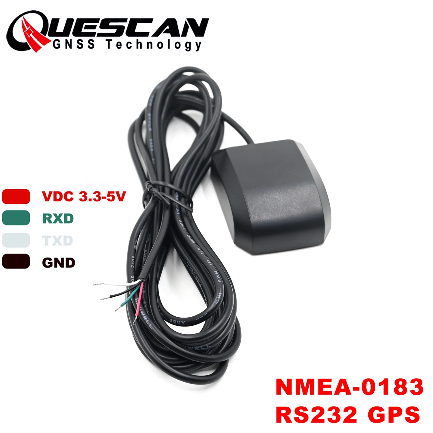 QUESCAN 5V NMEA 0183 RS232 odbiornik z anteną GPS do sterowania przemysłowego GPS RS-232 NMEA0183 QZSS SBAS WAAS, 1-10Hz