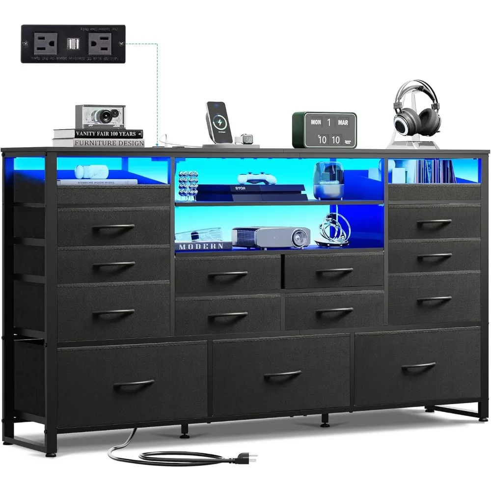 

TV Stand for 55, 60, 65 inch TV, Entertainment Center with LED Lights & Charging Station, TV Media Console Table ,Customized