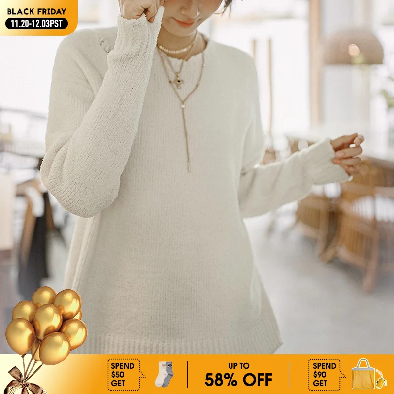 

Maden новый рваный дизайн вязаный свитер бежевый пуловер с круглым вырезом универсальная теплая внутренняя одежда повседневные топы для женщин осень