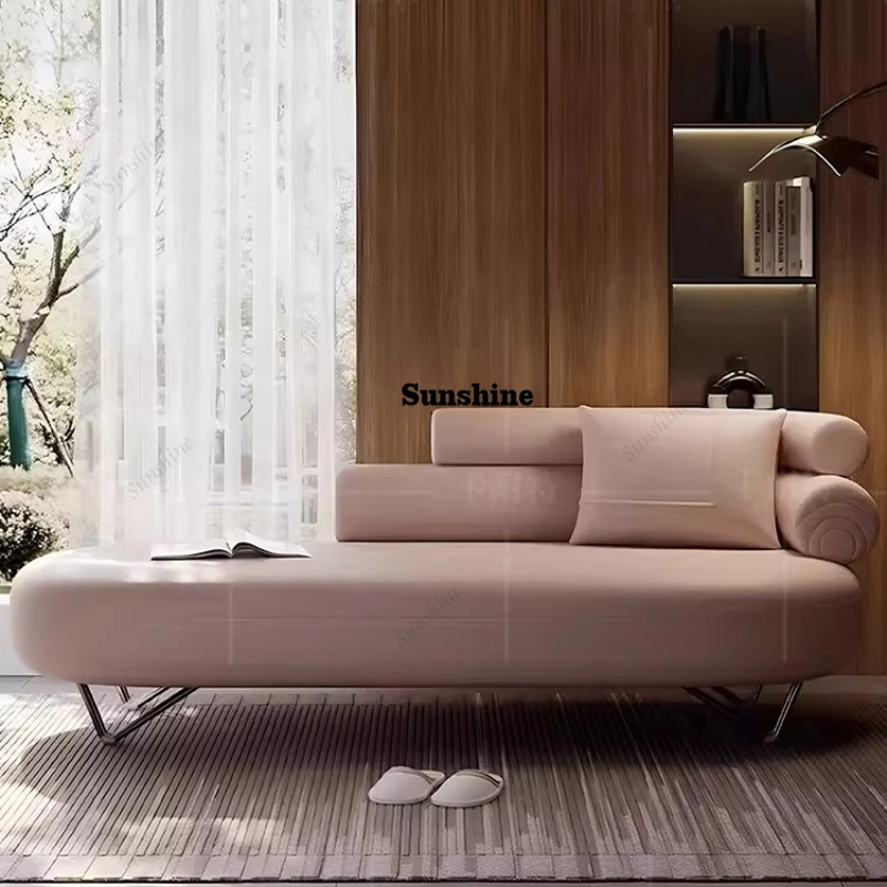 

Italian minimalist solid wood beauty couch villa living room deck chair flannel hotel homestay leather leisure