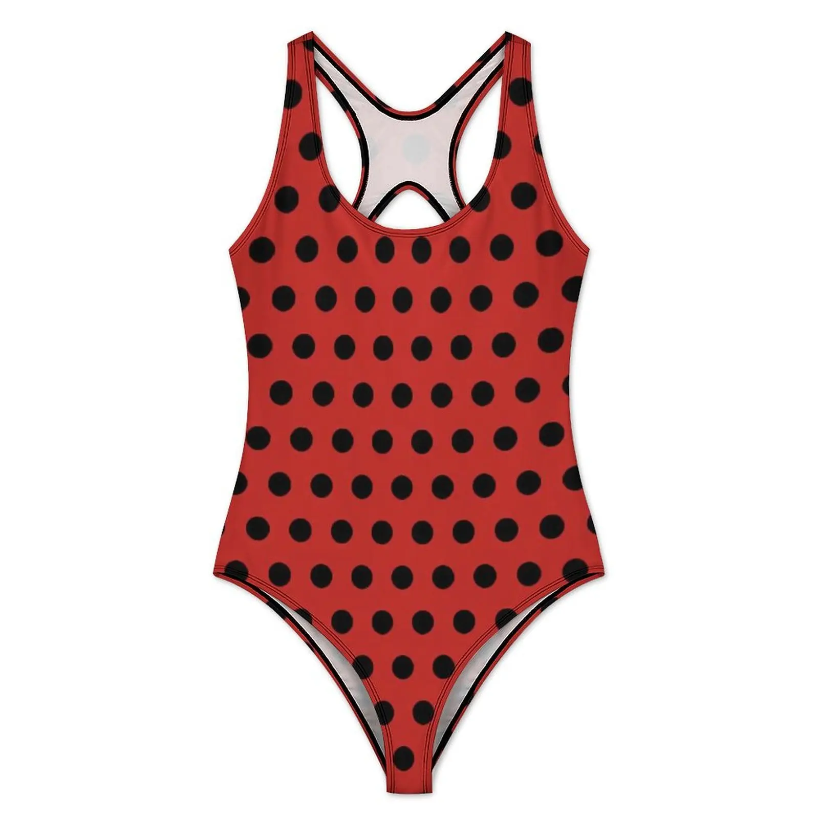 Red And Black Polka Dot Swimsuit Polkadots Vintage One Piece Swimwear Push Up Stylish Bathing Suits Sexy Beach Graphic Beachwear