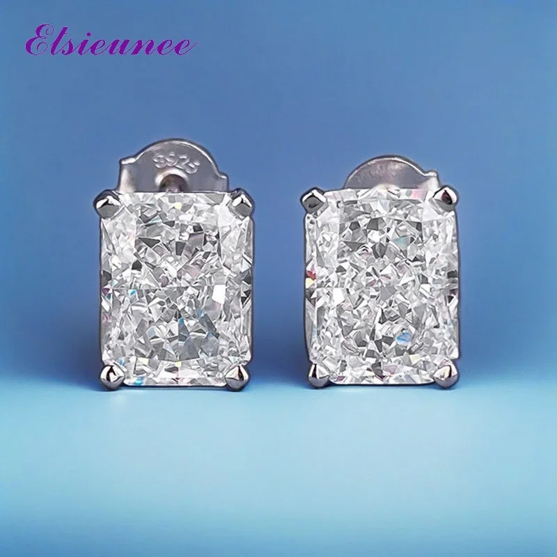 100% 925 Sterling Silver Crushed Ice Cut 7*9mm Citrine Amethyst Sona Diamond Stud Earrings Cocktail Party Wedding Jewelry Gift