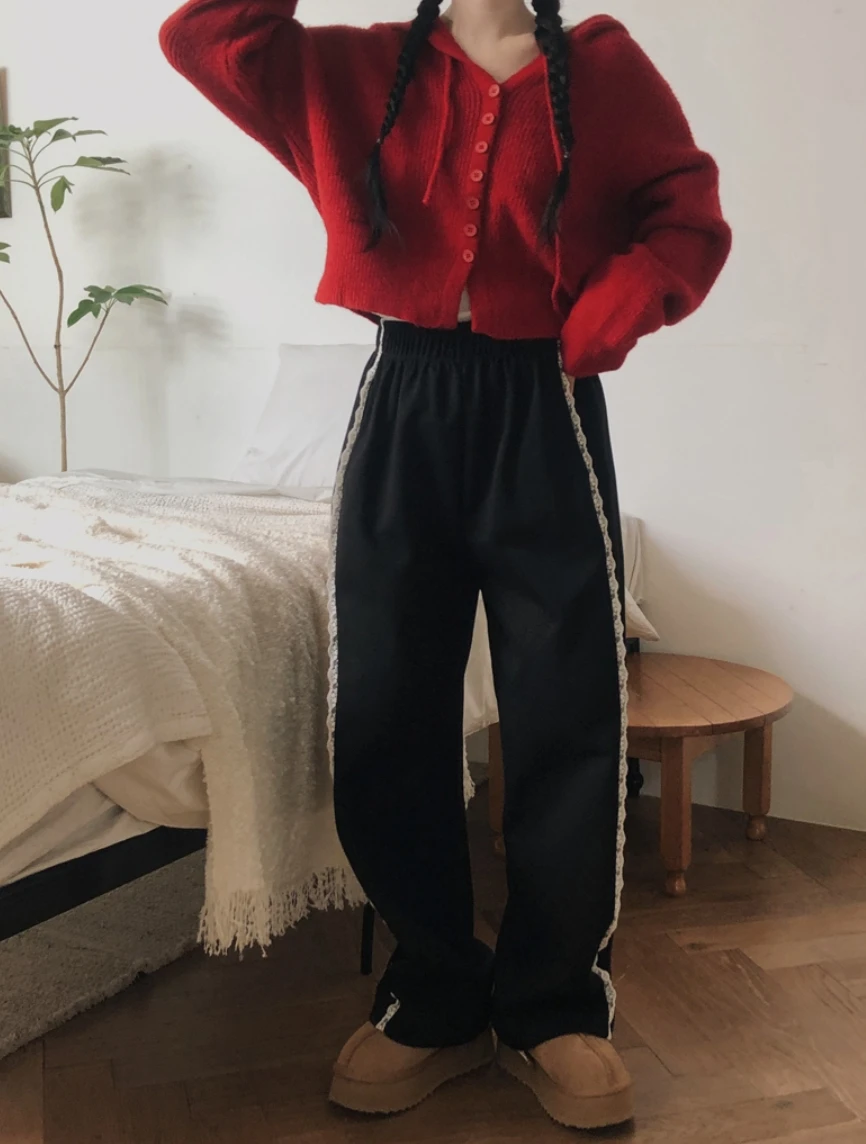 

Korean style Small lace pocket sweatpants terry casual pants trousers women's trousers casual sweatpants