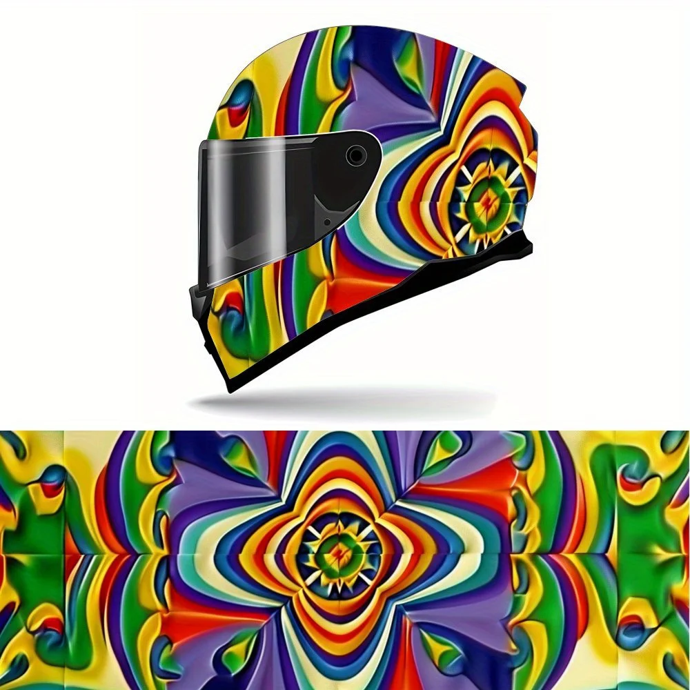 

Colorful Pattern Design Full Face Helmet Sticker - Durable PVC Art Style Motorcycle Racing Helmet Decorative Sticker, Custom Fit