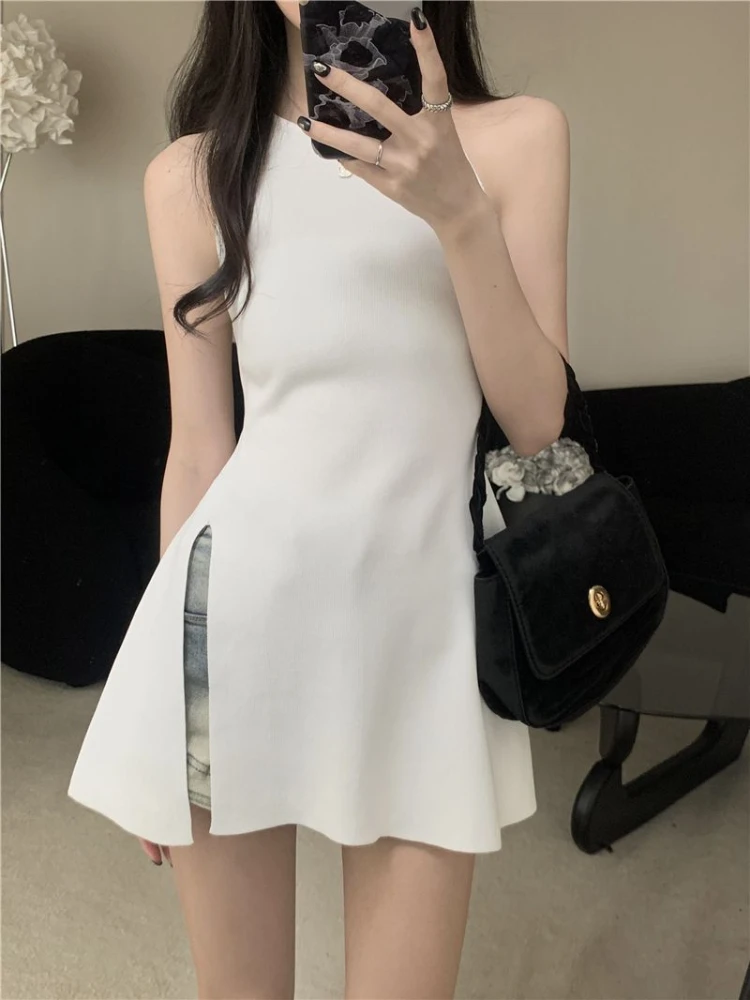 Camisole Women Solid Side Splits Simple Leisure All-match Minimalist Prevalent Korean Style Basics Romantic Summer Elegant Cute