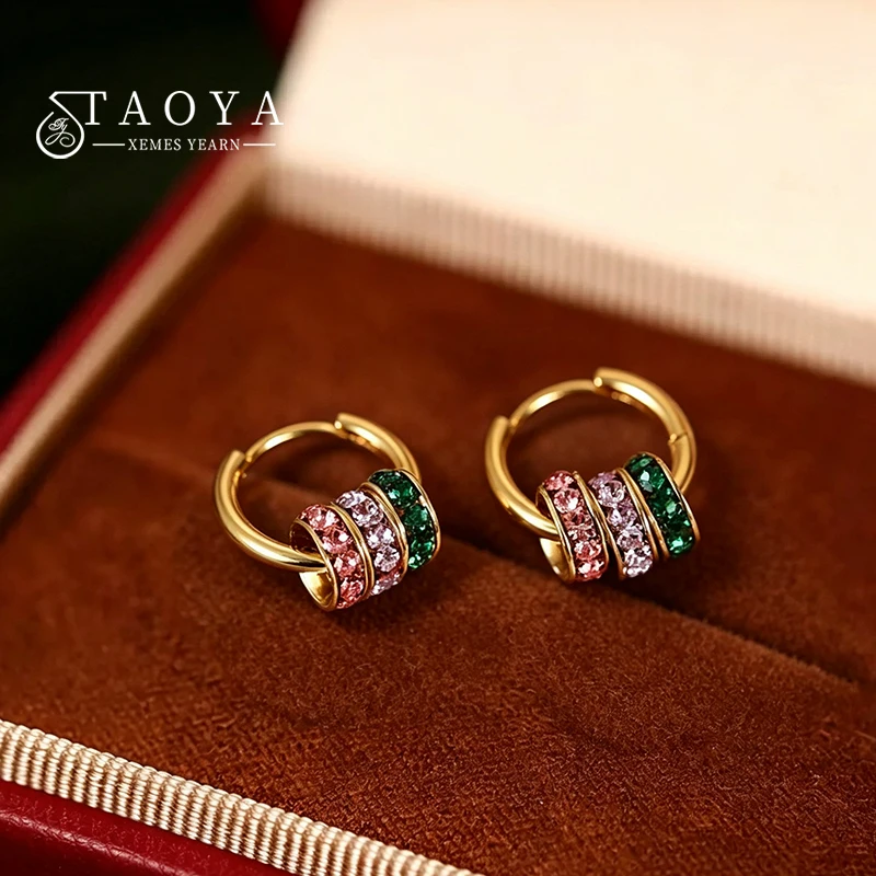 18K Gold Plated Colorful Zircon Hoop Earrings for Women Removable Multicolor Crystal Beads Huggie Earring Luxury Party Jewelry