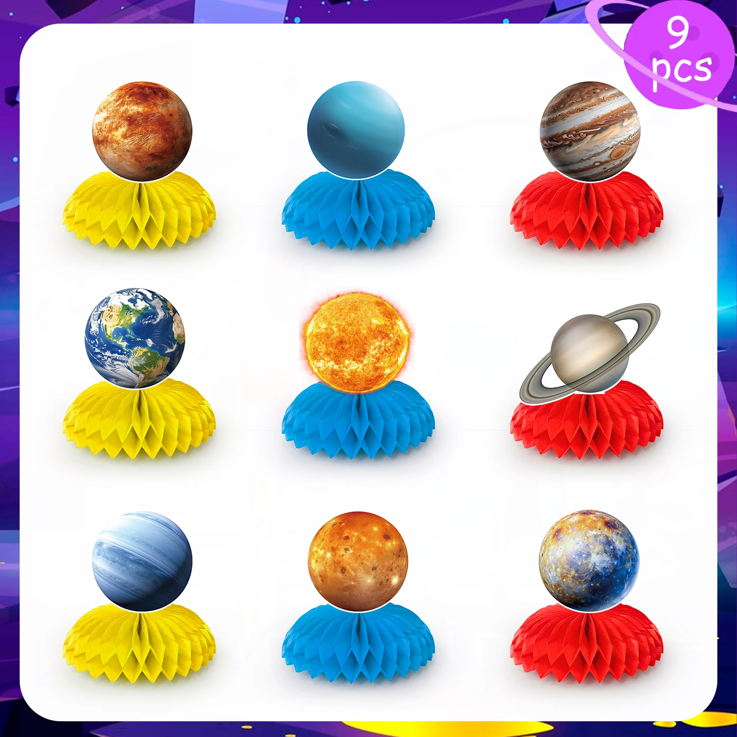 9 Pcs Outer Space Themed Honeycomb Centerpiece Outer Space Party Decorations Birthday Party Table Toppers Table Decorations