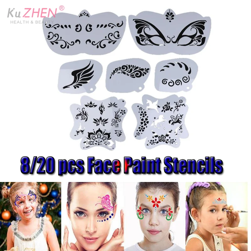 

8/20 шт. трафареты для рисования лица, профессиональные трафареты для боди-арта, многоразовые шаблоны для взрослых и детей, легко использовать для вечеринок, инструменты для макияжа