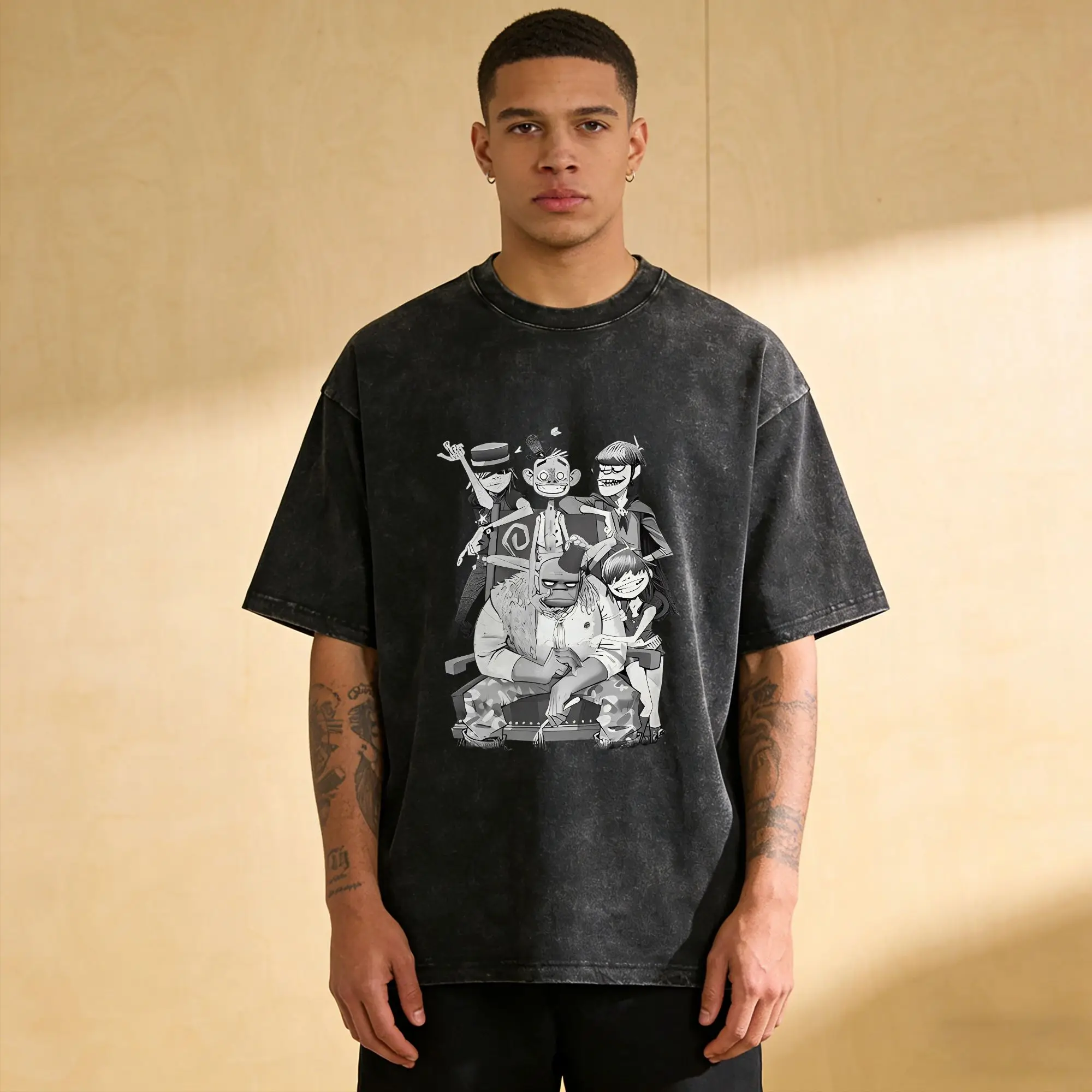 Music Bnad G-Gorillazs Men's T Shirt Washed  Novelty Tees Short Sleeve Crew Neck T-Shirt Cotton Gift Idea Clothing