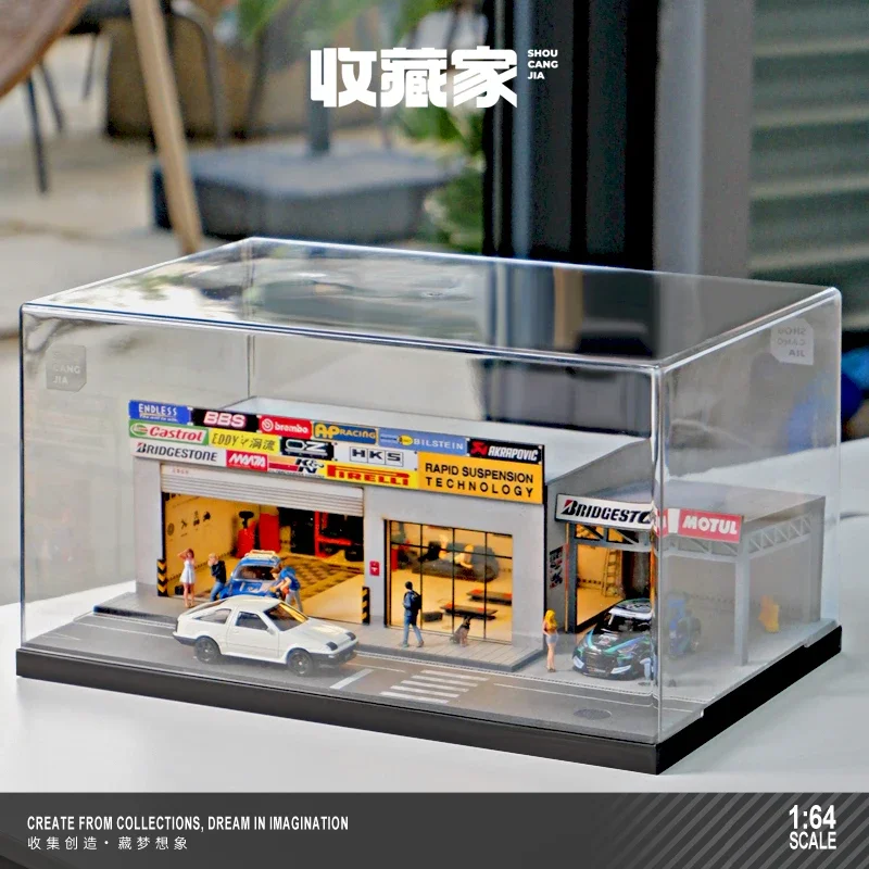 Collector 1:64 A Miniature Model of A Japanese Auto Repair Shop with A Illuminated Scene