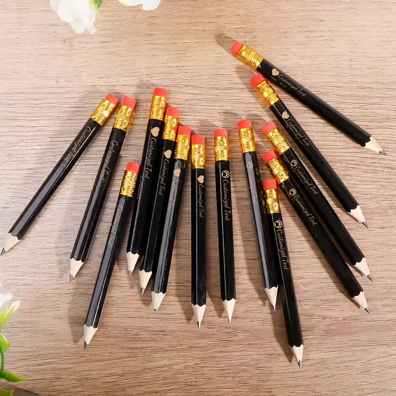 10Pcs/40Pcs/70Pcs/120Pcs【Customizable】Personalized Elegant Black Mini Pencils, Suitable for Wedding Party Gifts, Christmas Gifts, Back-To-School Season Gifts, Welcome Ceremonies, and Golf Events High-Quality Wood Paired with a Red Eraser. Customized Name/Custom Text/Logo Personalized Gifts for Friends and Colleagues Exclusive Pencils