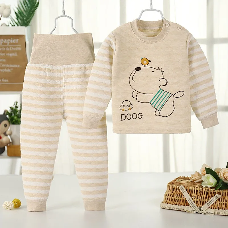 1-5 Years Kid Thermal Underwear Tops+Pants 2-Piece Clothing Set Cartoon Winter Autumn Baby Boys Girls Cotton Pajama Casual Suit image 3
