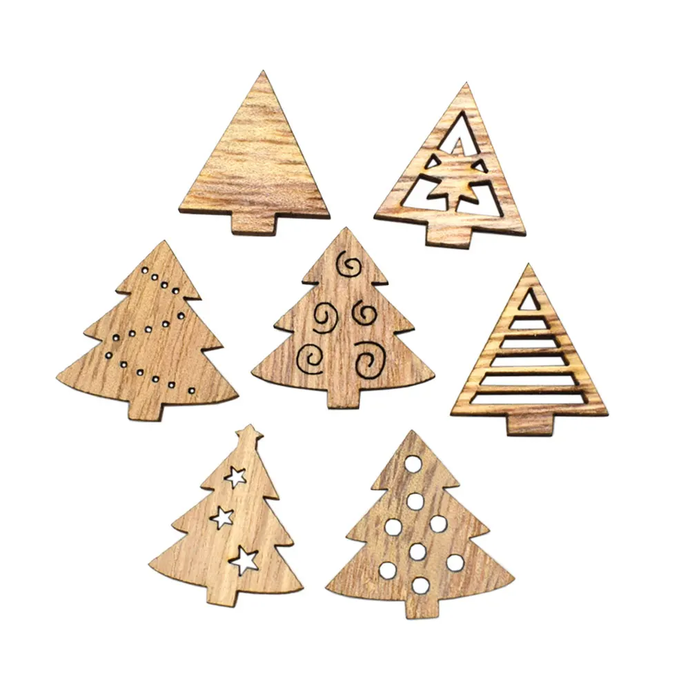 

50PCS 25MM Christmas Tree Pattern Wood Craft Supplies Wood Ornament for Christmas Weding Party Gift Tag DIY Handmade Accessories