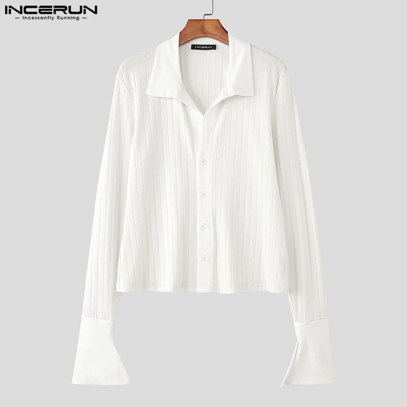 

INCERUN Men Sweater Solid Color Lapel Flare Long Sleeve Knitted Male Cardigan Streetwear 2025 Fashion Casual Sweater Coats Men