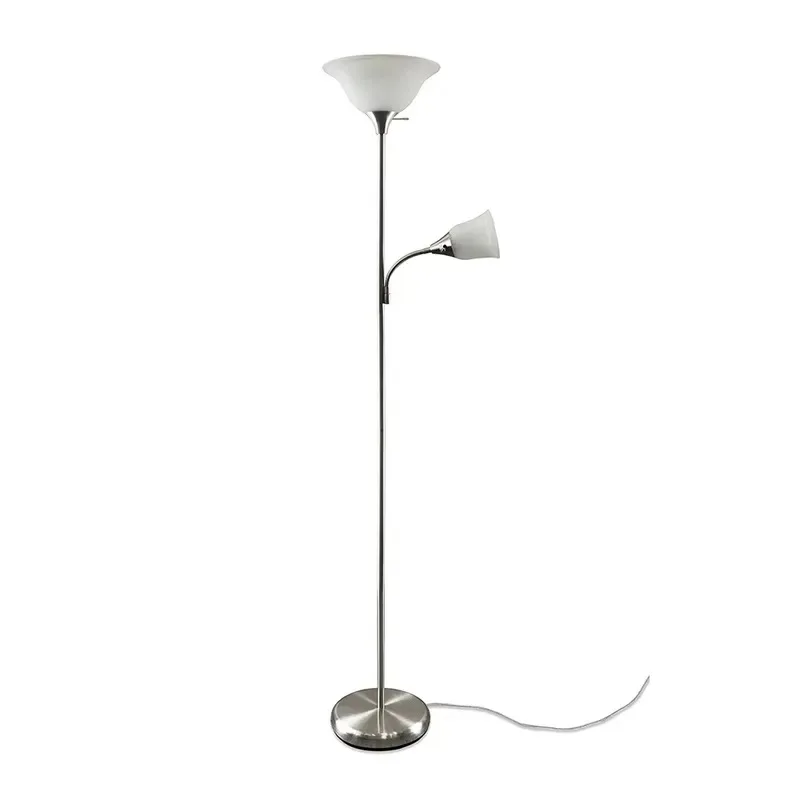 Classic Torch Style Floor Lamp Glass Shade Brushed Nickel Finish Traditional Reading Light for Living Room Bedroom