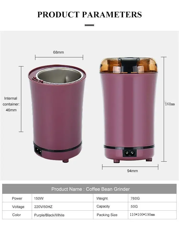 2024 New Portable Electric Coffee Grinder Household Small Grain Grinder Stainless Steel Nut Bean Grain Grinding Mixer