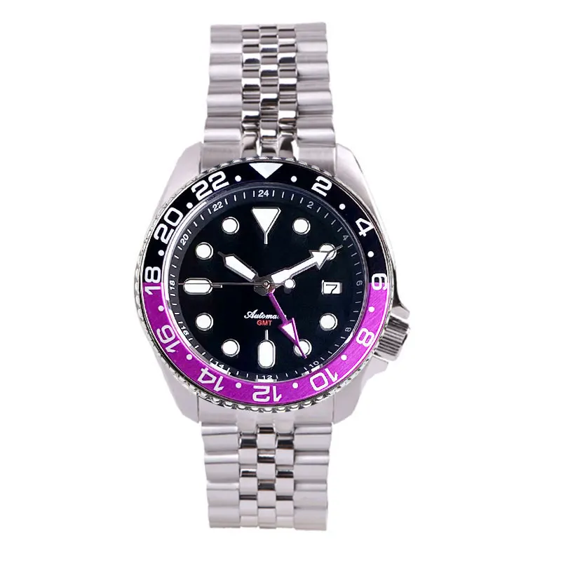 Tandorio أسود أرجواني الحافة الأخضر مضيئة 20ATM غواص 3.8 تاج ساعة NH34AA التلقائي التلقائي الرجال الساعات الياقوت الزجاج