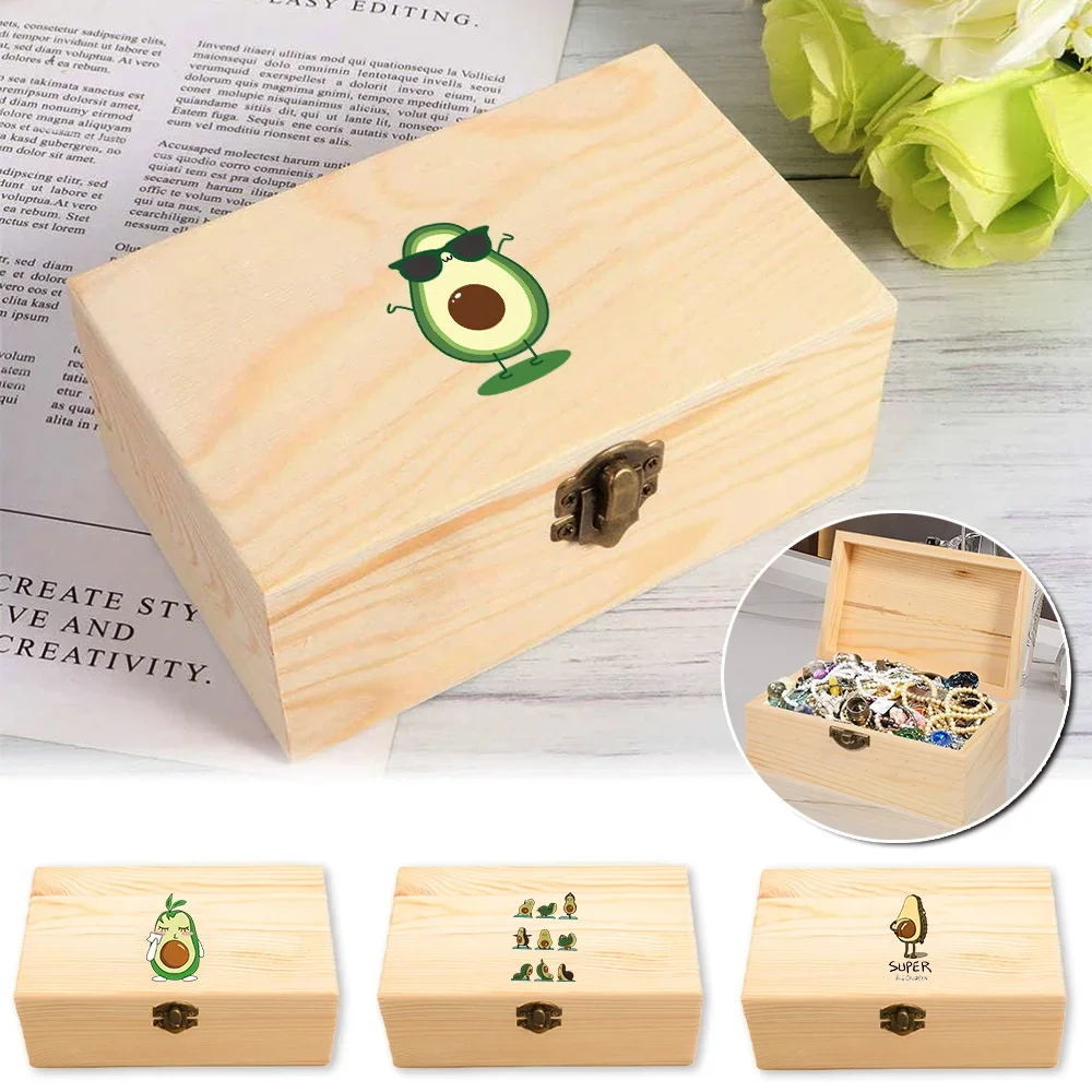 Desktop Wooden Storage Organizer Home Supply Storage Decoration Rectangular Wooden Storage Box Avocado Pattern