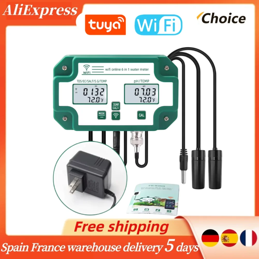 6-in-1 Tuya WiFi Wasserqualitätstester Multiparameter-Wasserqualitätsmonitor Digitales Messgerät für