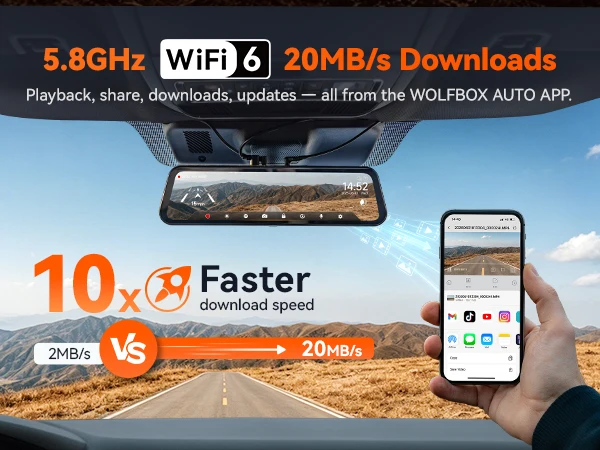 WOLFBOX G900Core 12" 4K+1080P Mirror Dash Cam, 8MP STARVIS 2 IMX678 Night Vision Built-in 5.8GHz WiFi 6, Voice Control, Dual HDR